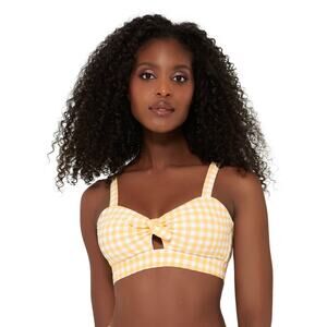 Freshwater Bow-Front Banded Bikini Top yellow gingham size large